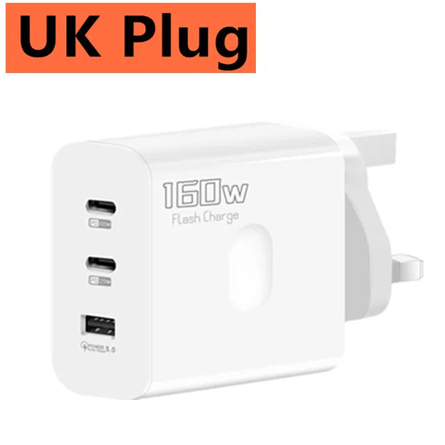 160W USB Charger USB Type C Fast Charging Adapter Quick Charge 3.0 PD Mobile Phone Charger For iPhone Samsung Xiaomi Redmi OPPO