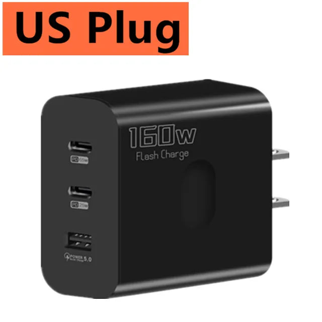 160W USB Charger USB Type C Fast Charging Adapter Quick Charge 3.0 PD Mobile Phone Charger For iPhone Samsung Xiaomi Redmi OPPO
