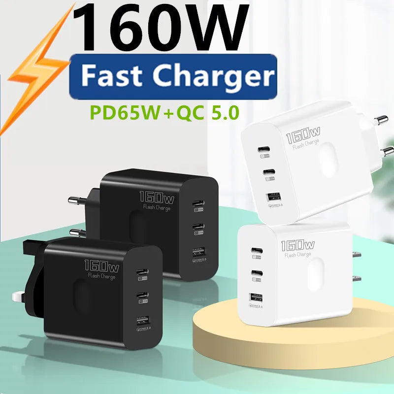 160W USB Charger USB Type C Fast Charging Adapter Quick Charge 3.0 PD Mobile Phone Charger For iPhone Samsung Xiaomi Redmi OPPO